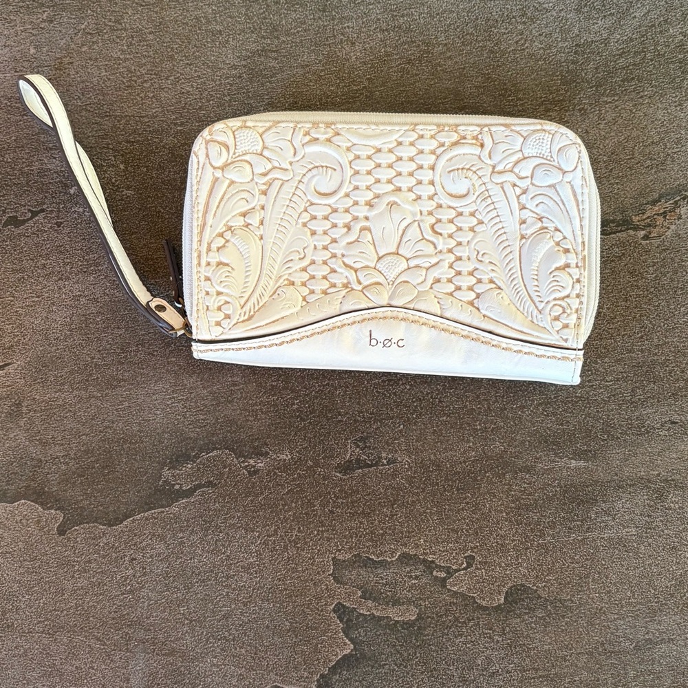 BOC Tooled Faux Leather Wristlet Clutch